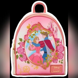 New! Loungefly Disney Sleeping Beauty Aurora Floral Magnetic Door Mini Backpack